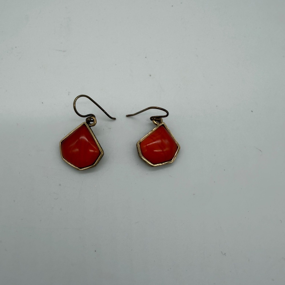 Vintage Barse Thailand Bronze Red Orange Stone Geometric Dangle Earrings